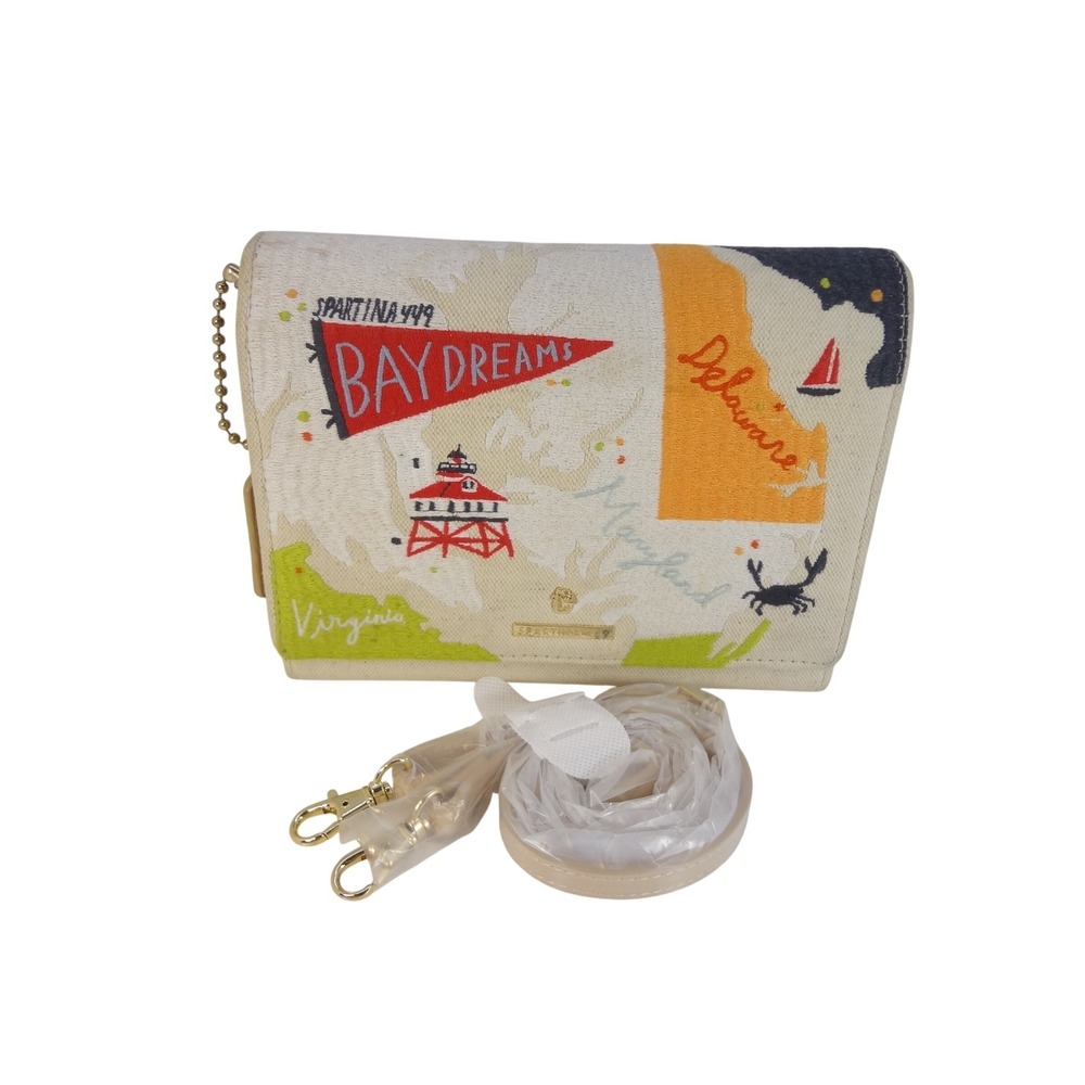 Spartina 449 Bay Dreams Crossbody Bag Women Small Cream Good Embroidered Map